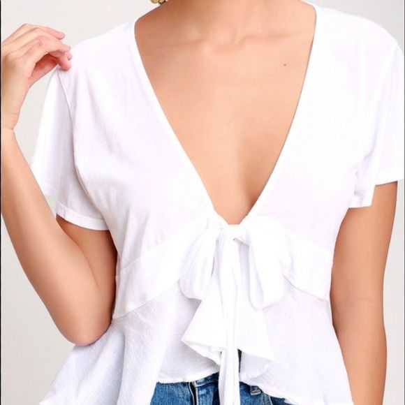 Free People Tops - Free People Knot Me White Tie-Front Crop Top SZ M